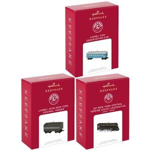 New! Lionel New York Central Train Set of 3 Hallmark Keepsake Christmas Ornament